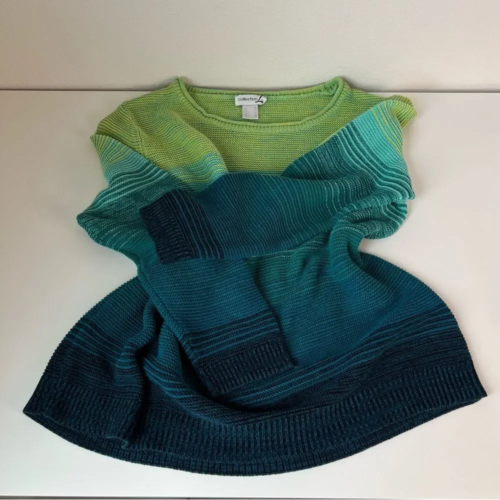 Collection L‎ Ombre Knit Sweater Green Blue Cotton Blend Pullover Women 16